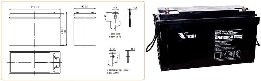 bản vẽ kỹ thuật ắc quy vision 6FM120E-X