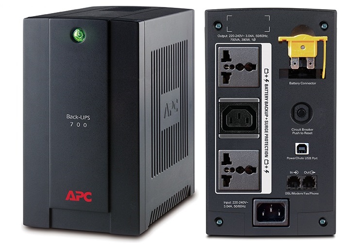 Chi tiết 2 mặt trước/sau của bộ lưu điện APC BX700U-MS 700VA (700VA/390W)