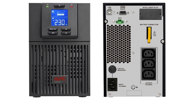 Cận cảnh 2 mặt trước sau của Bộ lưu điện APC Easy UPS True Online SRV1KI-E SRV 1000VA 900W 230V