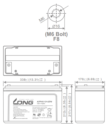 Thông số kích thước của Ắc quy kín khí Long 12V-110Ah (KPH110-12N)