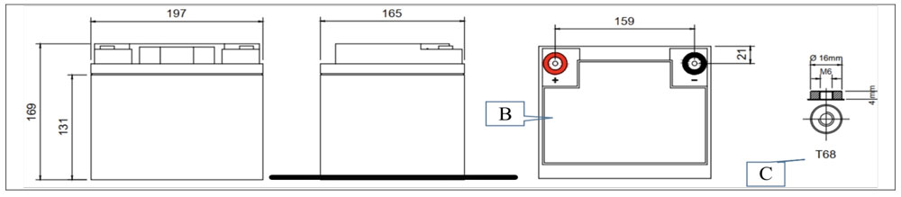 Kích thước vật lý ắc quy SAITE BT-HSE-45-12
