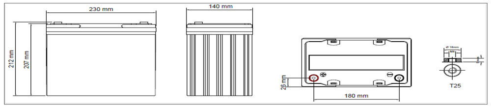 Kích thước vật lý ắc quy SAITE BT-HSE-55-12