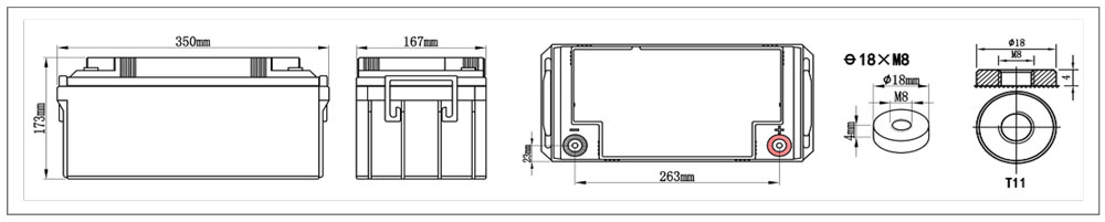 Kích thước vật lý ắc quy SAITE BT-HSE-65-12