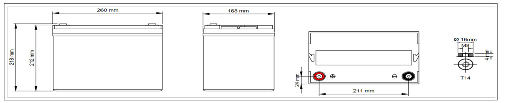 Kích thước vật lý ắc quy SAITE BT-HSE-75-12