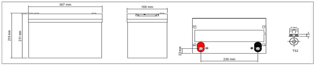 Kích thước vật lý ắc quy SAITE BT-HSE-80-12