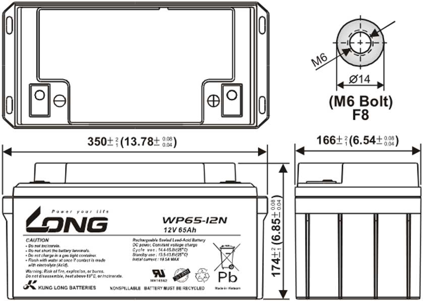 Thông số kích thước của Ắc quy kín khí Long 12V-75Ah (KPH75-12N)
