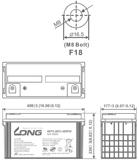 Thông số kích thước của Ắc quy kín khí Long 12V-120Ah (WPL120-12RN)