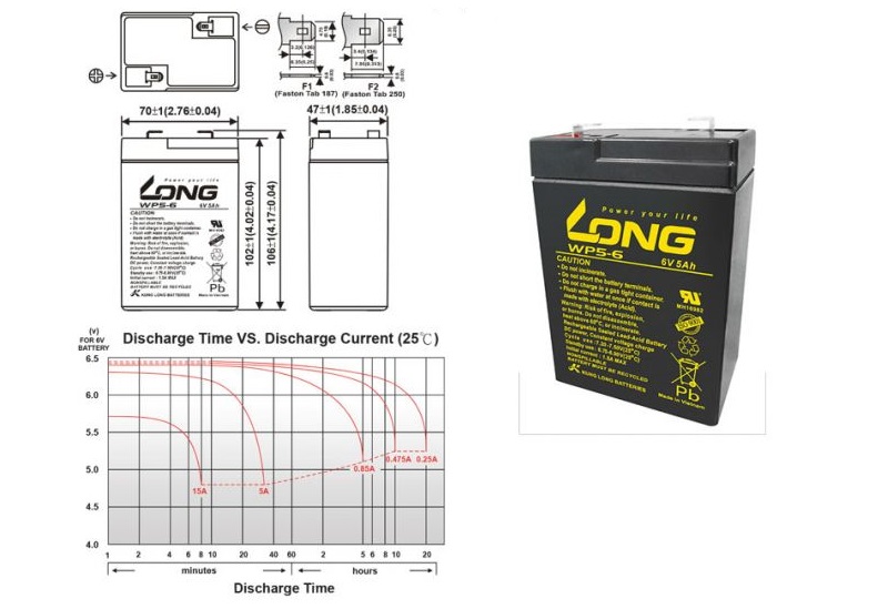 Thông số kích thước của Ắc quy kín khí LONG 6V-5Ah (WP5-6)